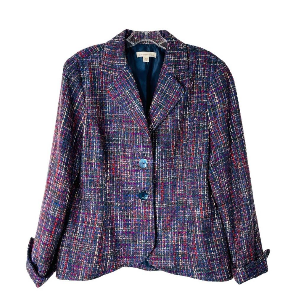Coldwater Creek purple pink tweed button preppy office blazer 16
